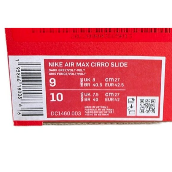 Nike Air Max Cirro Slides DC1460-003 Grey / Volt Sizes Men's 9 Wmns 10 - Picture 10 of 10